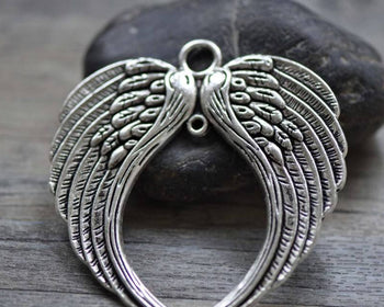 Accessories - Large Angel Wings Connectors Antique Silver Pendants  68x73mm Set Of 2 Pcs A7852