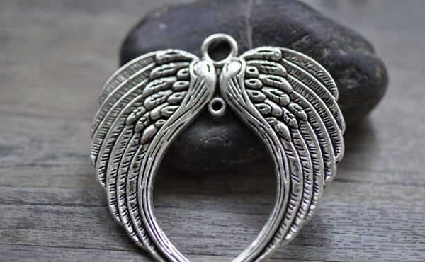 Accessories - Large Angel Wings Connectors Antique Silver Pendants  68x73mm Set Of 2 Pcs A7852