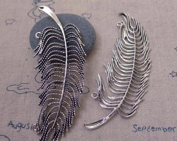 Accessories - Large Feather Connectors Pendants Antique Silver Tone 28x78mm Set Of 10 A7381