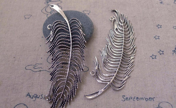 Accessories - Large Feather Connectors Pendants Antique Silver Tone 28x78mm Set Of 10 A7381