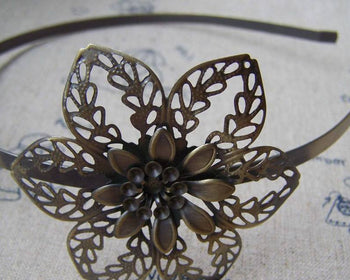 Accessories - Large Filigree Flower Headband Brushed Brass Hair Band 56mm Set Of 1 A4469