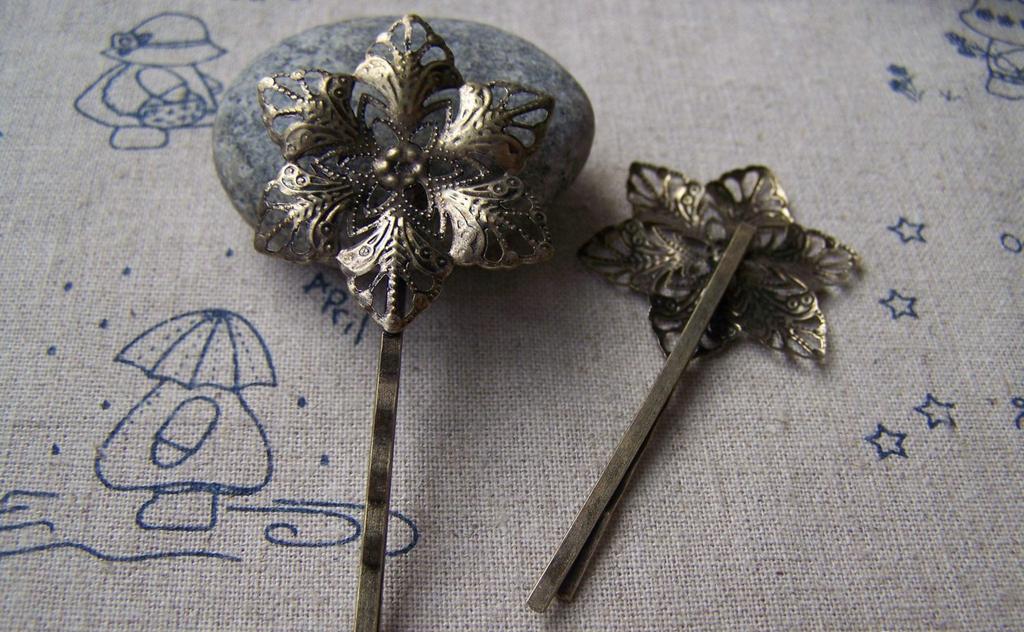 Accessories - Large Flower Bobby Pin Antique Bronze Hair Sticks Clip 2x67mm Set Of 10 Pcs A4060