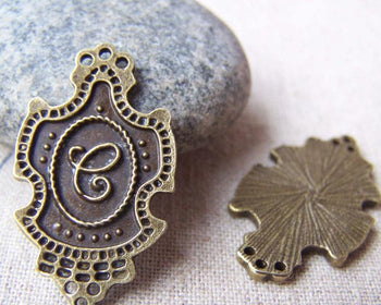 Accessories - Letter E Connector Antique Bronze Rhombus Pendants 18x30mm Set Of 10 A1983