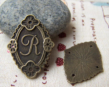 Accessories - Letter R Connector Antique Bronze Rhombus Charms  23x33mm Set Of 10 Pcs A1990