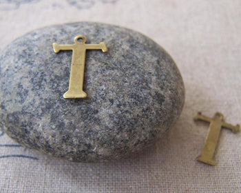 Accessories - Letter T Charms Antique Bronze Brass Alphabet Charms 10x15mm Set Of 10 Pcs A2425