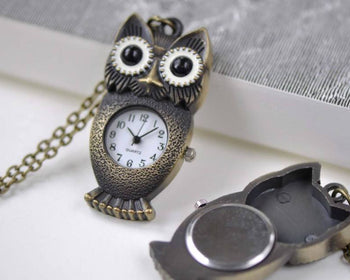 Accessories - Long Owl Pocket Watch Necklace CHAIN INCLUDED 25x40mm Set Of 1 PC A7884