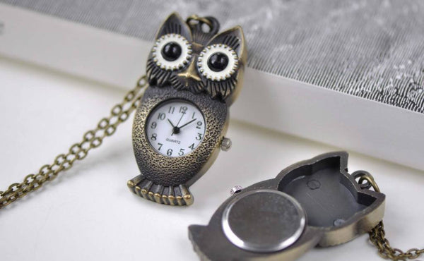 Accessories - Long Owl Pocket Watch Necklace CHAIN INCLUDED 25x40mm Set Of 1 PC A7884