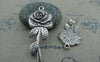 Accessories - Long Stem Rose Flower Pendants Antique Silver Charms 19x44mm Set Of 10 Pcs A1021