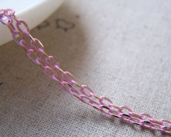 Accessories - One Strand 16 Ft (5m) Textured Brass Chain Pink Oval Cable Link Chain 2x4mm  A5069