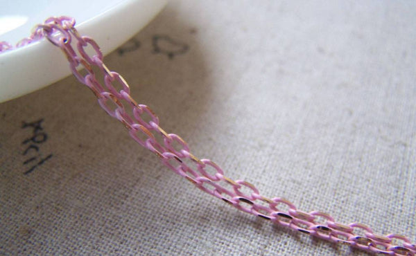 Accessories - One Strand 16 Ft (5m) Textured Brass Chain Pink Oval Cable Link Chain 2x4mm  A5069