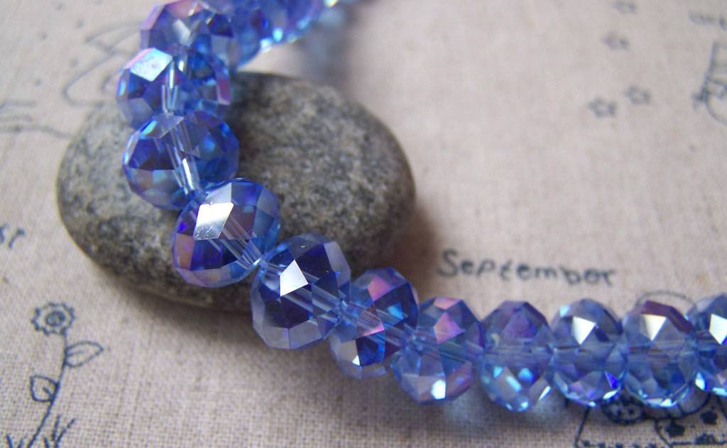 Accessories - One Strand (72 Pcs) Of AB Color Blue Faceted Rondelle Crystal Glass Beads 9x12mm A5000