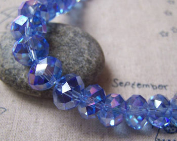 Accessories - One Strand (72 Pcs) Of AB Color Blue Faceted Rondelle Crystal Glass Beads 9x12mm A5000