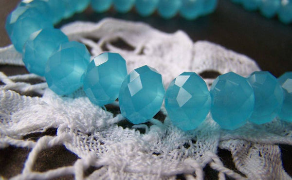 Accessories - One Strand (72 Pcs) Of Acid Blue Faceted Rondelle Crystal Glass Beads 8x10mm A3019