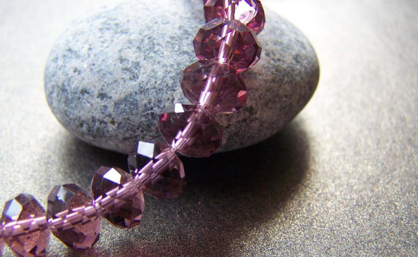 Accessories - One Strand (72 Pcs) Of Purple Faceted Rondelle Crystal Glass Beads 6x8mm A3919