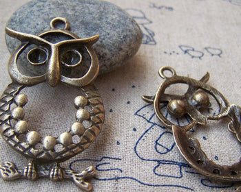 Accessories - Owl Pendants Fat Rhinestone Charms 22x45mm Set Of 4 Pcs A144