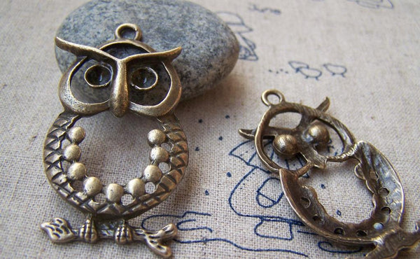 Accessories - Owl Pendants Fat Rhinestone Charms 22x45mm Set Of 4 Pcs A144