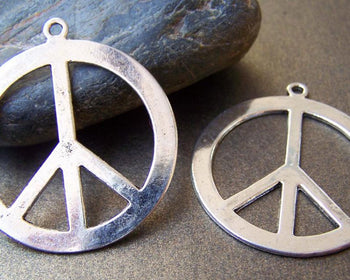 Accessories - Peace Symbol Pendants Antique Silver Flat Charms 40mm Set Of 10 Pcs A3660