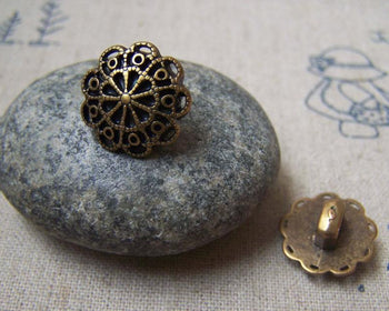 Accessories - Plastic Buttons Floral Edge With Antique Bronze Color 14mm Set Of 10 A4790