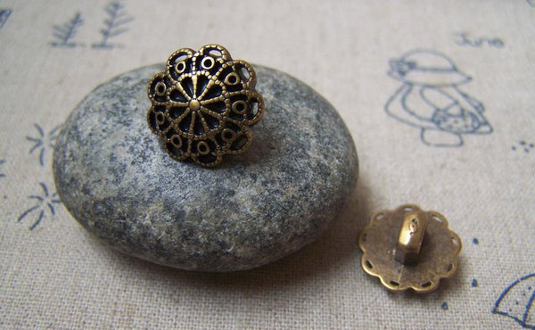 Accessories - Plastic Buttons Floral Edge With Antique Bronze Color 14mm Set Of 10 A4790