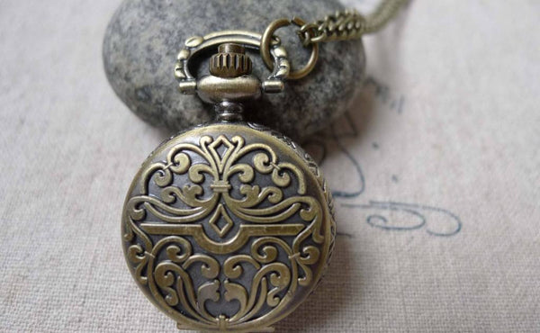 Accessories - Pocket Watch Flower Watch Round Necklace CHAIN INCLUDED 31x38mm Set Of 1 Pc A6883