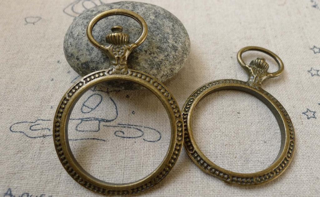 Accessories - Pocket Watch Frame Antique Bronze Round Pendants 37x55mm Set Of 4 Pcs A6306