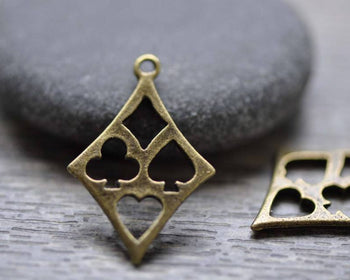 Accessories - Poker Card Suit Charms Antique Bronze Finish Diamond Shape 17x26mm Set Of 30 A7829
