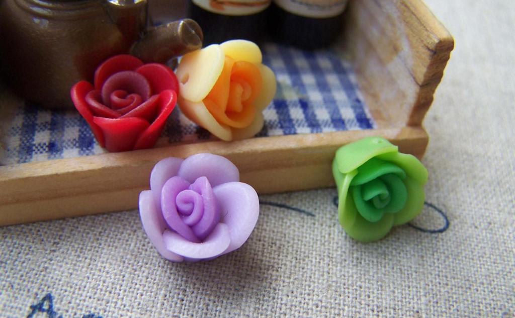 Accessories - Polymer Clay Flower Beads Assorted Color  12mm Set Of 10 Pcs A556