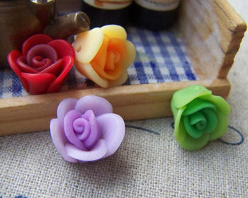 Accessories - Polymer Clay Flower Beads Assorted Color  12mm Set Of 10 Pcs A556