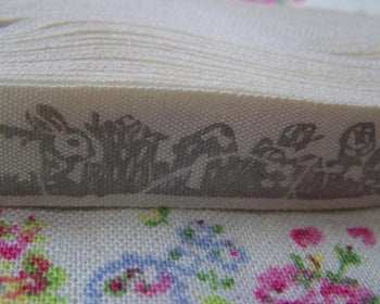 Accessories - Rabbit Cotton Ribbon Print  Label String Gray Color Set Of 5 Meters  A2549