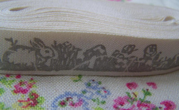Accessories - Rabbit Cotton Ribbon Print  Label String Gray Color Set Of 5 Meters  A2549