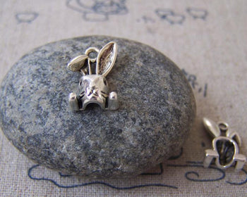 Accessories - Rabbit Head Charms Antique Silver Bunny  9x14mm Set Of 30 A4439