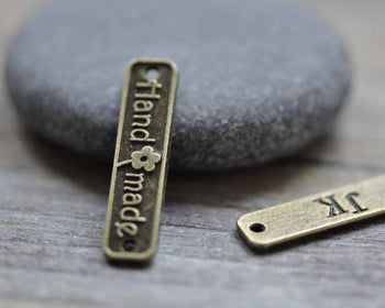 Accessories - Rectangular Flower Handmade Bar Flat Charms Antique Bronze 6x25mm Set Of 30 Pcs A7828