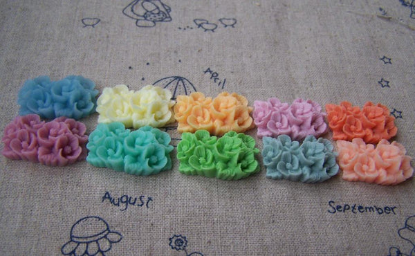 Accessories - Resin Flower Cameo Connected Flower Cabochon Assorted Color  18x26mm Set Of 10 Pcs A1335