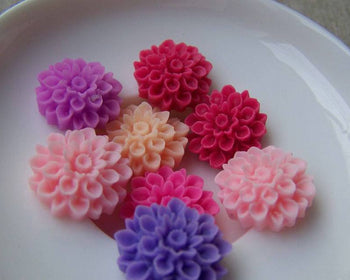 Accessories - Resin Miniature Flower Cabochon Assorted Color 17mm Set Of 10 Pcs Flat Back  A537