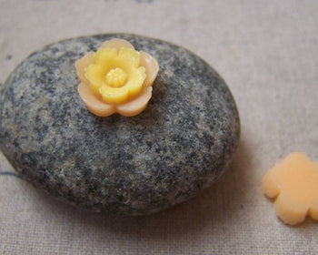 Accessories - Resin Miniature Flower Cameo Yellow And Peach Pink Cabochon 13mm Set Of 20 Pcs A5791