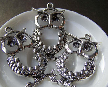 Accessories - Rhinestone Owl Pendant Antique Silver Owl Charms 22x45mm Set Of 4 A1855