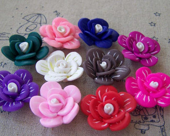 Accessories - Rose Flower Beads Polymer Clay Assorted Color 24mm Set Of 10 Pcs A2322