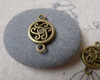 Accessories - Round Flower Connector Antique Bronze Filigree Charms 12x19mm Set Of 20 Pcs A7249