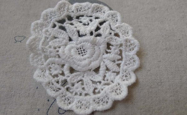 Accessories - Round Lace Doily White Color Cotton Flower Filigree Embroidery 60mm Set Of 10 Pcs  A7193