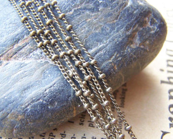 Accessories - Satellite Chain Three Bead Ball Curb Chain Antiqued Brass 1.2mm Continuous Length Of 16 Ft(5 Meters)   A2039