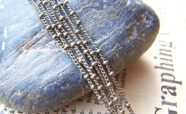 Accessories - Satellite Chain Three Bead Ball Curb Chain Antiqued Brass 1.2mm Continuous Length Of 16 Ft(5 Meters)   A2039