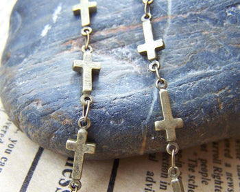 Accessories - Sideways Cross Chain Antique Bronze Brass Cross Soldered Links Set Of 3.3 Ft (1m) A2727