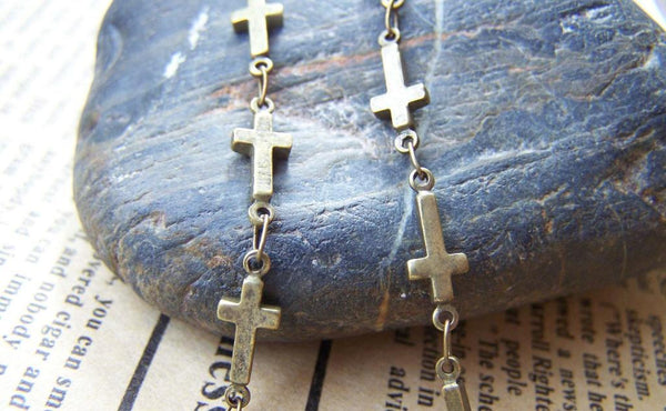 Accessories - Sideways Cross Chain Antique Bronze Brass Cross Soldered Links Set Of 3.3 Ft (1m) A2727