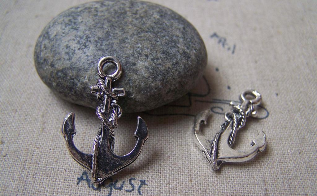 Accessories - Silver Anchor Small Coiled Anchor Charms Antique Silver Pendants 17x26mm Set Of 10 Pcs A4768