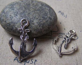 Accessories - Silver Anchor Small Coiled Anchor Charms Antique Silver Pendants 17x26mm Set Of 10 Pcs A4768