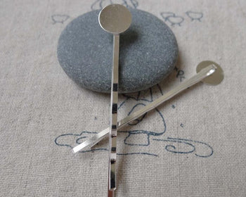 Accessories - Silver Bobby Pin With 8mm Glue Pad Wavy Hair Clips Barrette Plain Design 55mm Set Of 50 Pcs  A4050
