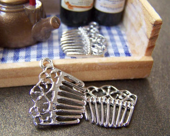Accessories - Silver Comb Charms Filigree Pendants 15x18mm Set Of 10 Pcs A862