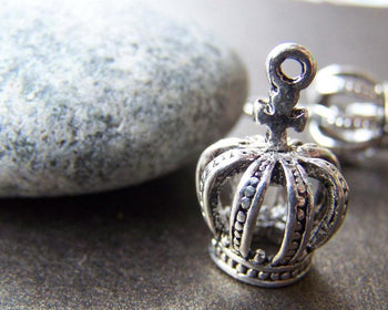 Accessories - Silver Crown Charms Antiqued Finished 3D King Crown Pendants Size 14x20mm Set Of 10  A760