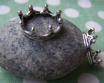 Accessories - Silver Crown Ring Antiqued Finish Charms 6x17mm Set Of 10 Pcs A1684