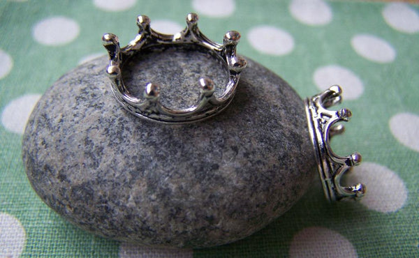 Accessories - Silver Crown Ring Antiqued Finish Charms 6x17mm Set Of 10 Pcs A1684